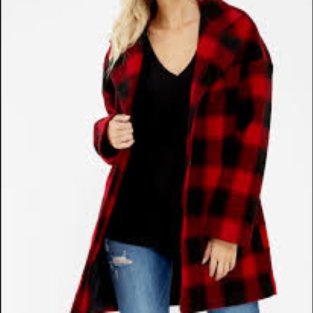 Buffalo plaid wool coat